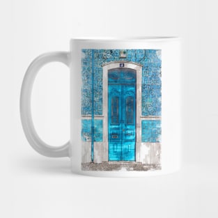 Vintage Old Blue Doors Blue Patterned Tiles Mug